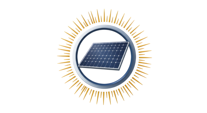 Solar panel in a circle with sun rays illustration isolated PNG with Transparent Background