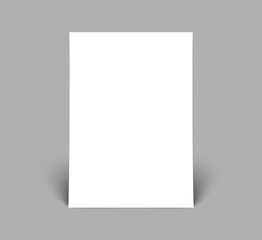 A4 format empty paper with shadow mockup, 3d paper note template, vertical white sheet paper isolated
