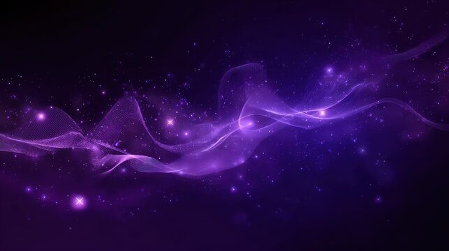 Purple particle light background with wave effect, glowing dots