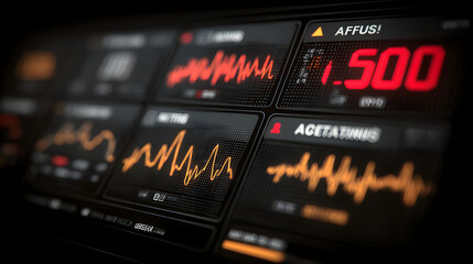 A close-up of a digital interface showing an attempted cyber-attack on the electrical grid, warning alerts flashing,