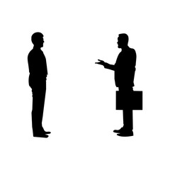 Fototapeta premium A black and white silhouette of two businessmen engaged in a professional conversation.