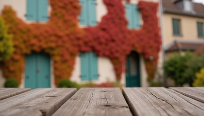 table, house in the background