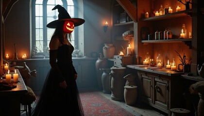 halloween witch with magic wand