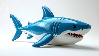 Obraz premium Blue inflatable shark on white background