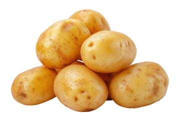 Freshly harvested potatoes in a pile with golden brown skin isolated on transparent background