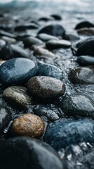 Wet stones on beach