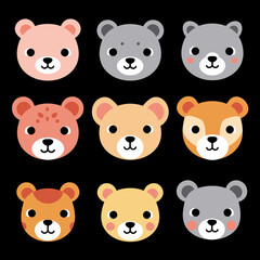 Fototapeta premium Set of Adorable Bear Faces in Cute Vector Design