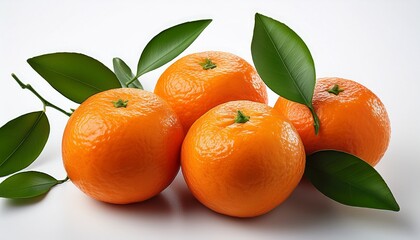 Fresh Mandarins With Green Leaves On A White Background Bright And Natural Image With A Citrus Accent Suitable For Advertising Healthy Eating And Tropical Products