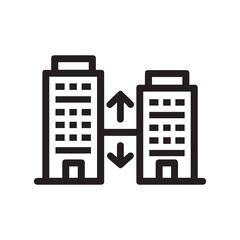 Data Transfer Icon Buildings, Arrows, Information Exchange