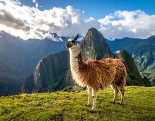 Llama on a mountaintop in South America