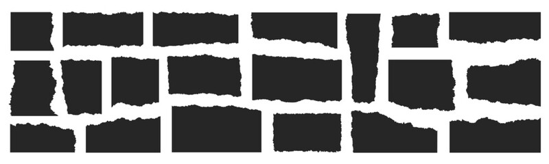 Torn paper set, rough edge frame, jagged rectangle, checkered edges, torn paper shape