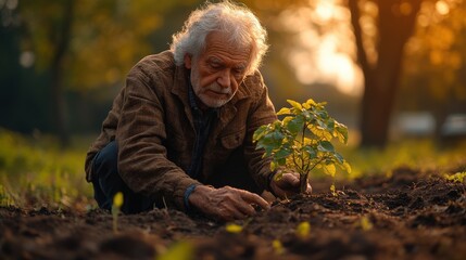 Planting a tree community garden nature photography serene environment close-up view sustainability concept
