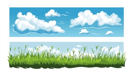 Cartoonish sky and grass backgrounds