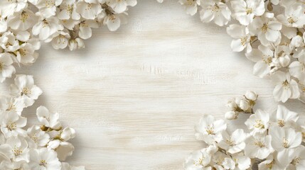 Floral frame on light wood background