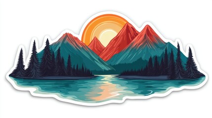 Mountain landscape sunrise illustration