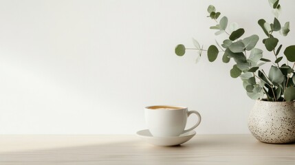 Simple coffee and eucalyptus arrangement