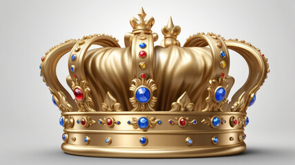 A luxurious and shiny golden royal crown icon with intricate details, perfect for elegant designs and brand logos.