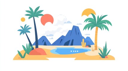 Tropical island landscape illustration