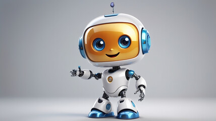 A friendly 3D robot character, a modern AI mascot for chat or customer service with a sleek cartoon-like design.