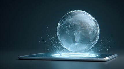 Digital Earth Globe Projection on Tablet: Tech and Global Connection