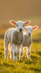 Obraz premium Two lambs in golden sunlight