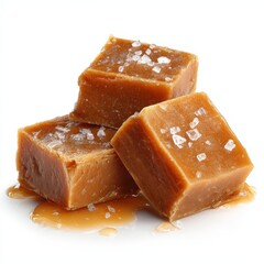 Salted Caramel Candies Stacked. Sweet Treats on White.