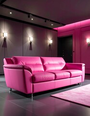 Pink leather sofa in a modern room