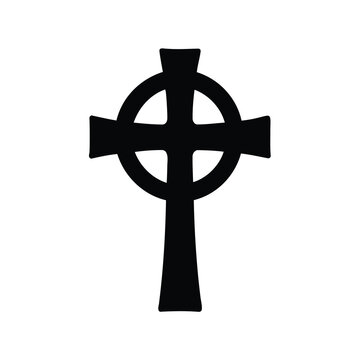 Simple black Celtic cross with a halo on a white background