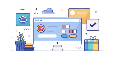 Digital transaction and online payment concept with computer and gift icon