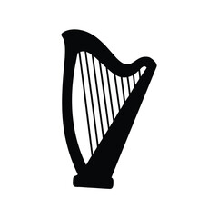 A classic silhouette of a traditional Celtic harp on white background