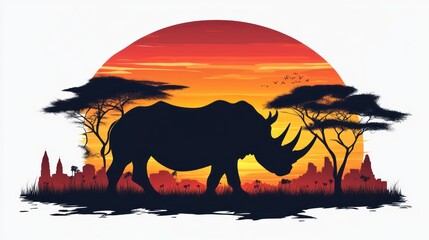 Rhinoceros silhouette sunset landscape