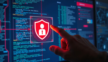 System alert - the risk of cybersecurity, data leakage, malware, hacking, IT failure, and digital system vulnerability in modern technologies.