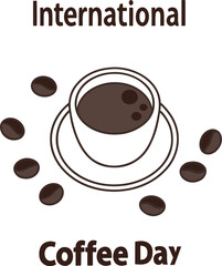 Minimalist International Coffee Day Poster with Espresso Cup and Coffee Beans on White Saucer