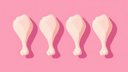 Cartoon Style Chicken Drumsticks on Pink Background with Shadows