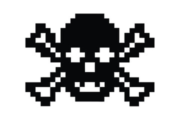 Pixel Art Skull and Crossbones Icon on White Background Retro Design
