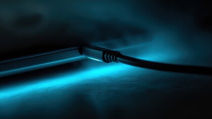 Close-up of a Charging Cable with Soft Glowing Blue Lighting