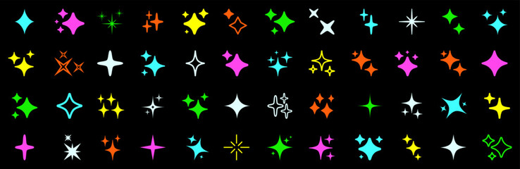 Color stars set icons, different sparkle star shapes icon collection, shine stars sparkles signs, hand drawn bling decoration