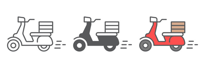 Food delivery line icon, pizza motorcycle and vehicle, scooter sign, vector graphics, a linear icon on a white background, eps 10.