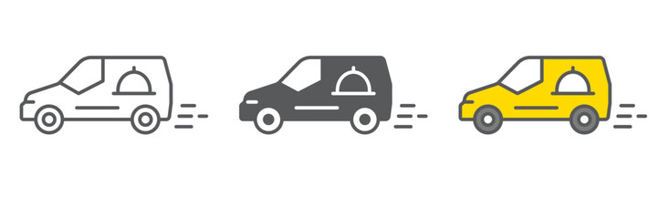 Food delivery van line icon, service and delivery, fast delivery sign, vector graphics, a linear icon on a white background, eps 10.