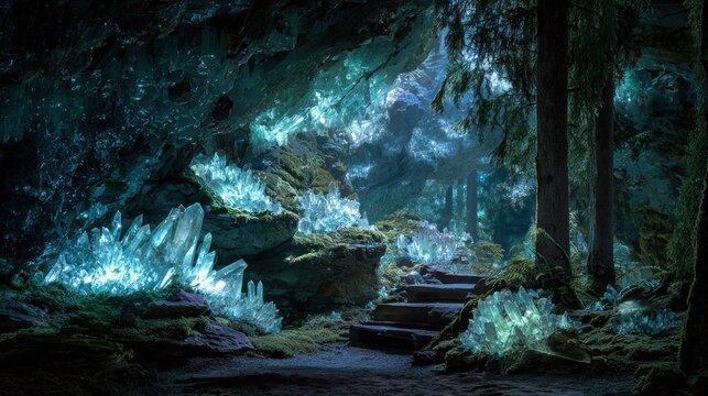 Crystals cave forest interior