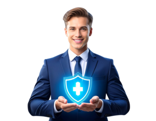 Businessman with Shield Icon Over Global Cargo Containers – Trade Security Concept