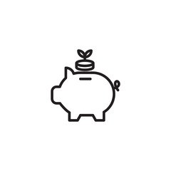 An outline icon of a piggy bank with a flower. Represents saving money, financial spring deals, or budgeting.