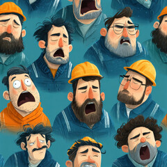 Cartoon Men With Facial Expressions of Distress Seamless Pattern