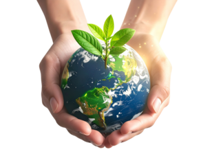  Caring Hands Holding Earth – Green Seedling Symbol of Global Sustainability PNG