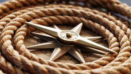 Columbus Day Discover your next adventure with this vintage brass compass and thick nautical rope, symbolizing exploration, guidance, and the spirit of discovery for maritime journeys and life's path.