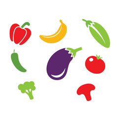 Collection of colorful flat design fruits and vegetables icons food healthy