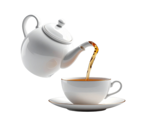 Singal - Elegant Porcelain Teapot Pouring Hot Tea into Classic Cup – Transparent PNG 