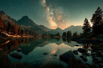 Beautiful mountain nightscape view high resolution photo