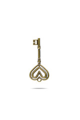 Brass vintage key with heart-shaped head isolated on white background with clipping path.