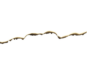 Burnt uneven paper tear isolated on white background with clipping path.